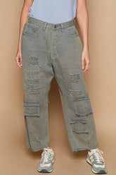POL Distressed Raw Hem Wide Leg Pants French Blue OutfitFlow