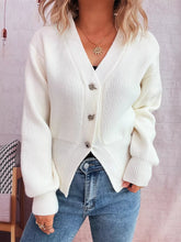 Button Up Long Sleeve Cardigan White One Size OutfitFlow
