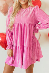Tiered Flounce Sleeve Mini Dress Hot Pink OutfitFlow