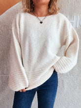 Relaxed Fit Round Neck Sweater White One Size OutfitFlow
