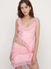 Ruffled Scoop Neck Tank and Skirt Set Pink OutfitFlow