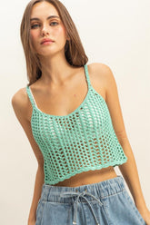 HYFVE Scoop Neck Cropped Crochet Cover Up Cami Lucite Green OutfitFlow