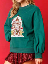 Christmas Sequin Round Neck Sweatshirt Green OutfitFlow
