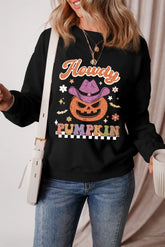 Jack-O'-Lantern Round Neck Long Sleeve Sweatshirt Black OutfitFlow