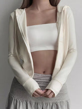 Zip-Up Long Sleeve Hooded Outerwear Ivory OutfitFlow
