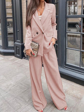 Buttoned Lapel Collar Long Sleeve Blazer and Pants Set Apricot OutfitFlow
