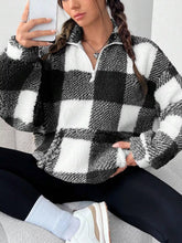 Full Size Plaid Sherpa Long Sleeve Sweatshirt Plus Size Black OutfitFlow