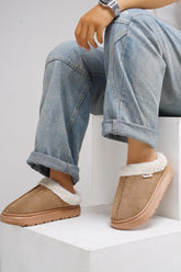Furry Round Toe Platform Slippers Camel OutfitFlow