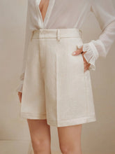 High-Waist Textured Shorts Ivory OutfitFlow