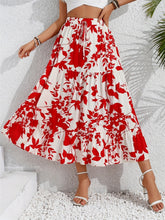 Ruffled Hem Printed Midi Skirt Deep Red OutfitFlow