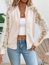 Lace Baseball Collar Zip Up Jacket Dust Storm OutfitFlow