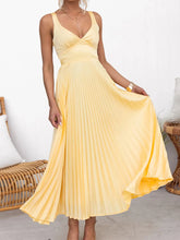 Pleated V-Neck Sleeveless Maxi Dress Yellow OutfitFlow