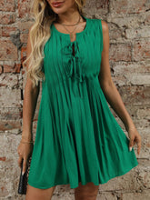 Tied Front Pleated Sleeveless Mini Dress Green OutfitFlow