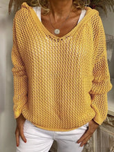 Openwork Long Sleeve Hooded Knit Cover Up Yellow OutfitFlow