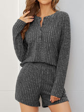 Ribbed Round Neck Top and Shorts Set Dark Gray OutfitFlow