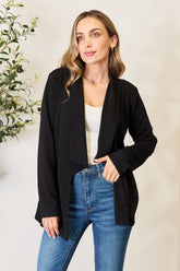 Heimish Full Size Open Front Long Sleeve Blazer Black OutfitFlow