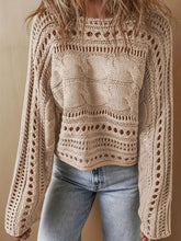 Hollow Out Cable-Knit Boat Neck Sweater Tan OutfitFlow