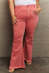 RISEN Bailey Full Size High Waist Side Slit Flare Jeans Coral OutfitFlow