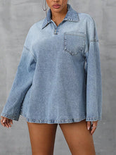 Collared Neck Drop Shoulder Denim Top Light OutfitFlow