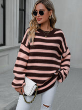 Striped Dropped Shoulder Sweater Burnt Coral OutfitFlow