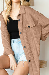 Button Up Drop Shoulder Jacket Camel OutfitFlow