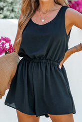 Backless Round Neck Sleeveless Romper Black OutfitFlow