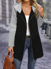 Full Size Zip Up Hooded Longline Outerwear Plus Size Black OutfitFlow