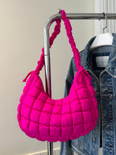 Bubble Texture Ruched Strap Quilted Shoulder Bag Hot Pink One Size OutfitFlow