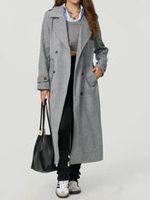 Collared Neck Long Sleeve Longline Coat Gray OutfitFlow