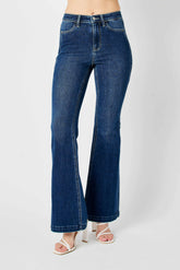 Judy Blue Full Size Hw Angled Side Seam Detail Flare Jeans Plus Size DK OutfitFlow