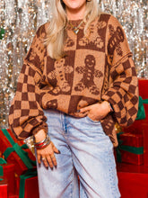 Gingerbread Man Round Neck Drop Shoulder Sweater Caramel OutfitFlow