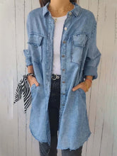 Full Size Raw Hem Button Up Long Sleeve Denim Top Plus Size Light OutfitFlow