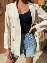 Lapel Collar Long Sleeve Blazer Beige OutfitFlow