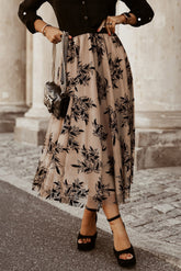 Embroidered High Waist Maxi Skirt Khaki OutfitFlow