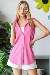 Heimish Full Size Texture Button Up Sleeveless Top Pink OutfitFlow