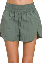 Zenana Windbreaker Smocked Waistband Running Shorts ASH JADE OutfitFlow