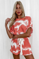 Tie-Dye Round Neck Top and Shorts Set Watermelon pink OutfitFlow