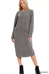 Zenana Soft Fleece Pigment Dye Sweatshirts Dress ASH BLACK OutfitFlow