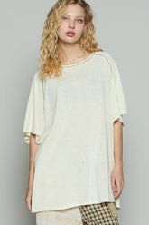POL Contrast Stitching Half Sleeve Oversized T-Shirt CUSTARD OutfitFlow