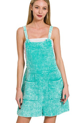 Zenana Woven Double Gauze Acid Washed Romper TURQUOISE OutfitFlow