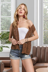 ADORA Crochet Vest With Scallop Hem MOCHA OutfitFlow