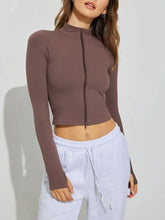 Zip Up Long Sleeve Active Outerwear Chocolate OutfitFlow