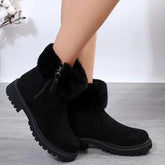 Suede Faux Fur Boots with Side Zipper Black OutfitFlow
