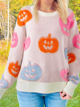 Halloween Cute Pumpkin Pattern Sweater Dusty Pink OutfitFlow