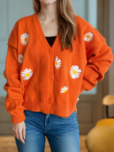 Daisy Button Up V-Neck Cardigan Orange One Size OutfitFlow