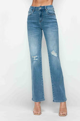 bytos Full Size Distressed High Rise Straight Jeans Medium OutfitFlow