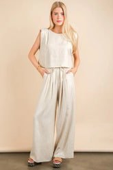 VERY J Solid Woven Top & Pants Set Oatmeal OutfitFlow