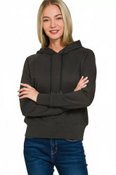 Zenana Drawstring Scuba Hoodie BLACK OutfitFlow
