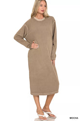 Zenana Soft Fleece Pigment Dye Sweatshirts Dress MOCHA OutfitFlow