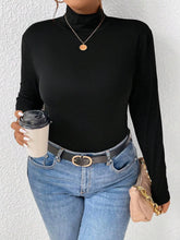 Plus Size Long Sleeve Fitted Turtleneck T-Shirt Black OutfitFlow